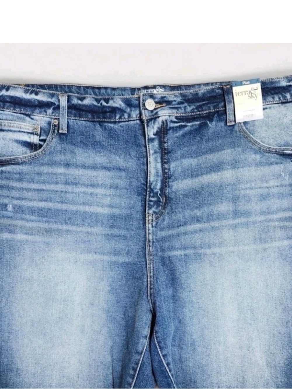 TERRA & SKY Bermuda Jean Shorts Womens 24W High Rise Medium Wash Frayed Hem